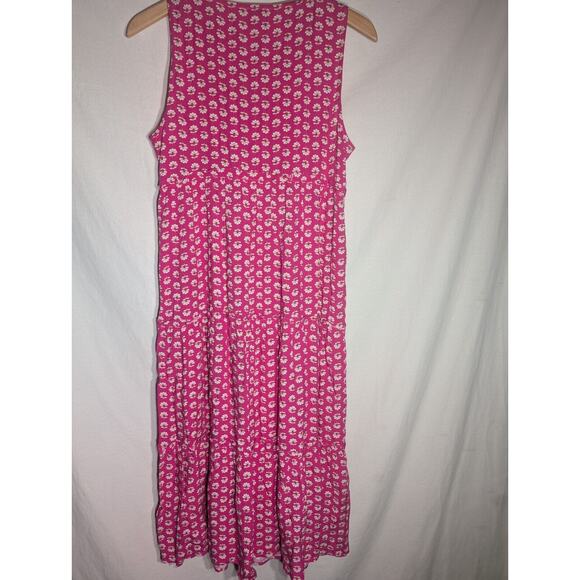 J. Crew Women's Pink Floral Print Tiered Maxi Swing Dress Size 6 V neck ruffle - Picture 6 of 7